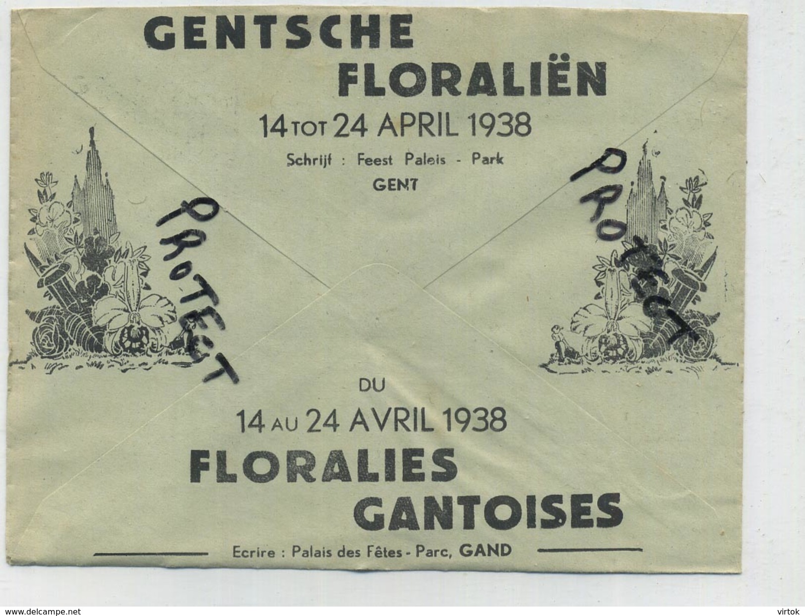 GENT - GAND : Floralien  ( 1938  )  Vieux Enveloppe  ( Verso Reklame L´assurance Liègoise ) - Enveloppes