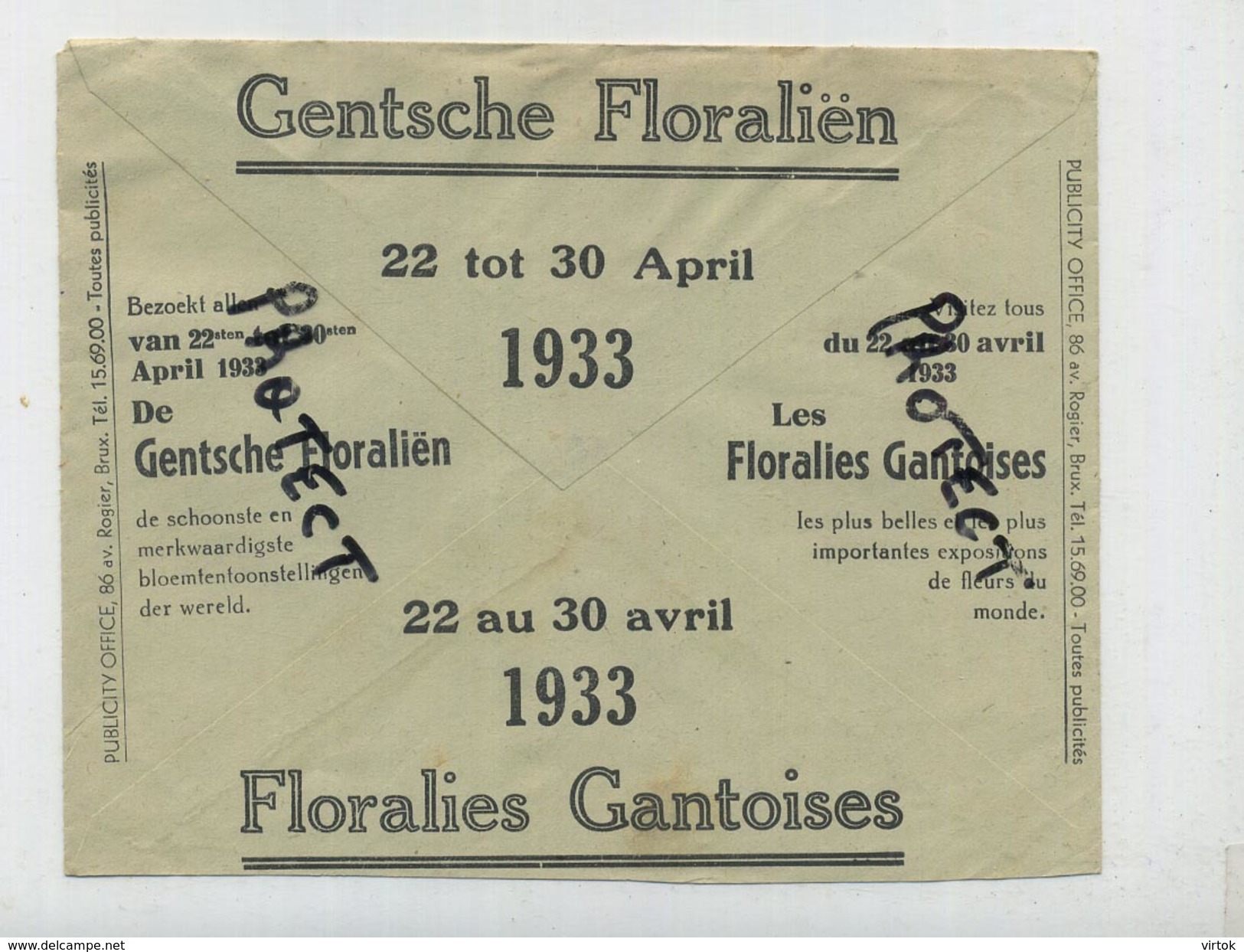 GENT - GAND : Floralien  ( 1933  )  Vieux Enveloppe - Enveloppes