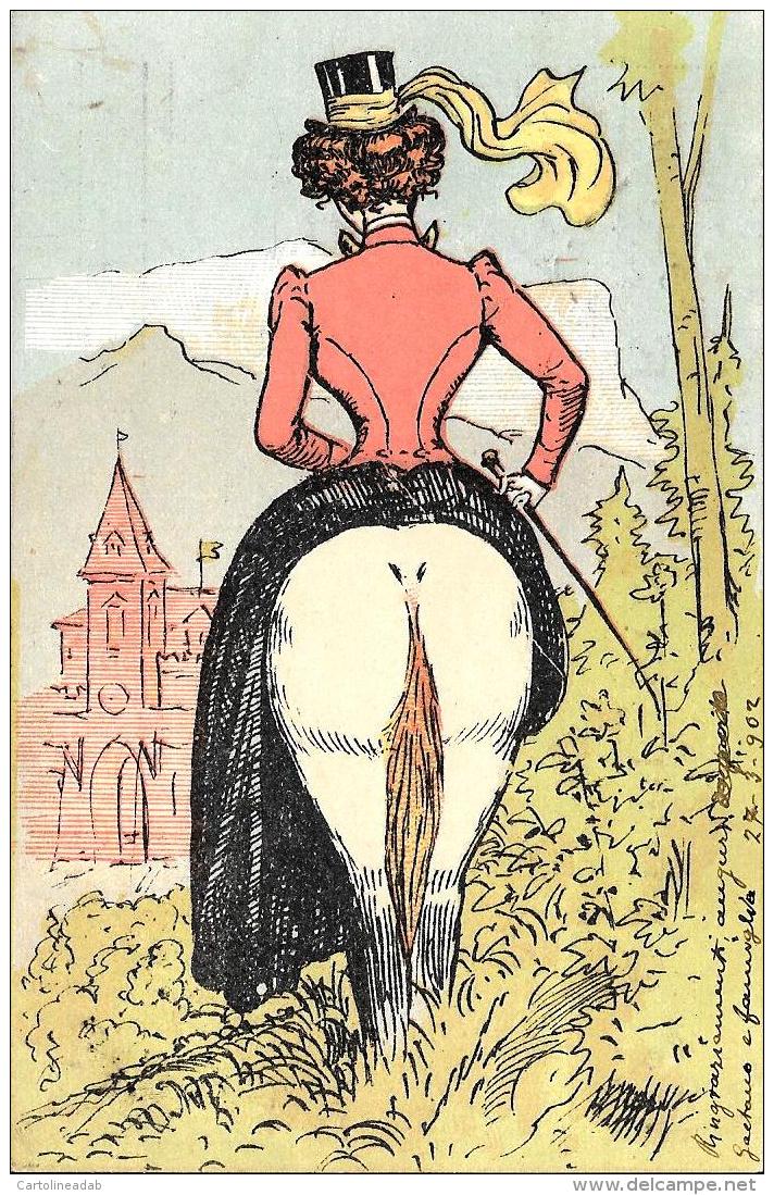 [DC3870] CPA - INCROCIO TRA DONNA E CAVALLO DA DIETRO - Viaggiata 1902 - Old Postcard - Humor