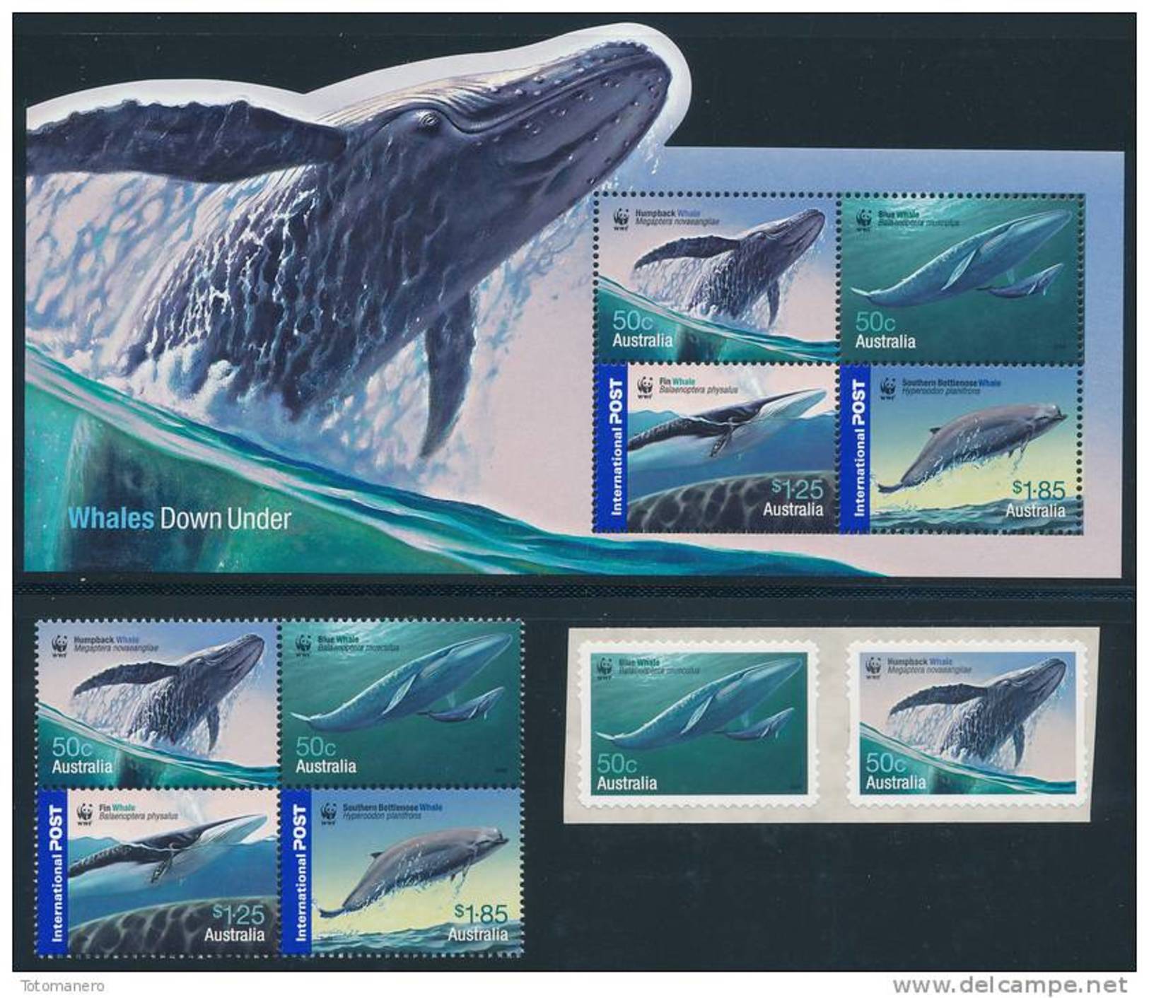 AUSTRALIA 2006, Antarctic Whales Set Of 4v +pair Self-adhesive & M/S** - Antarktischen Tierwelt