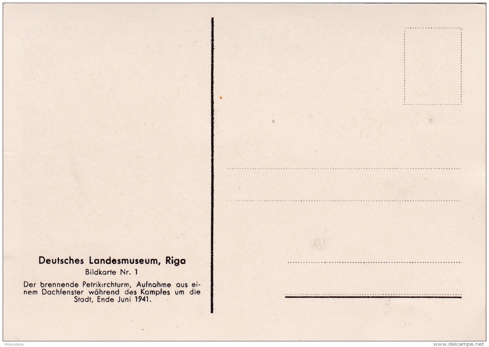 Deutsches Landesmuseum, Riga - Bildkarte Nr 1 - Der Brennende Petrikirchturm - Juni 1941 - Lettland
