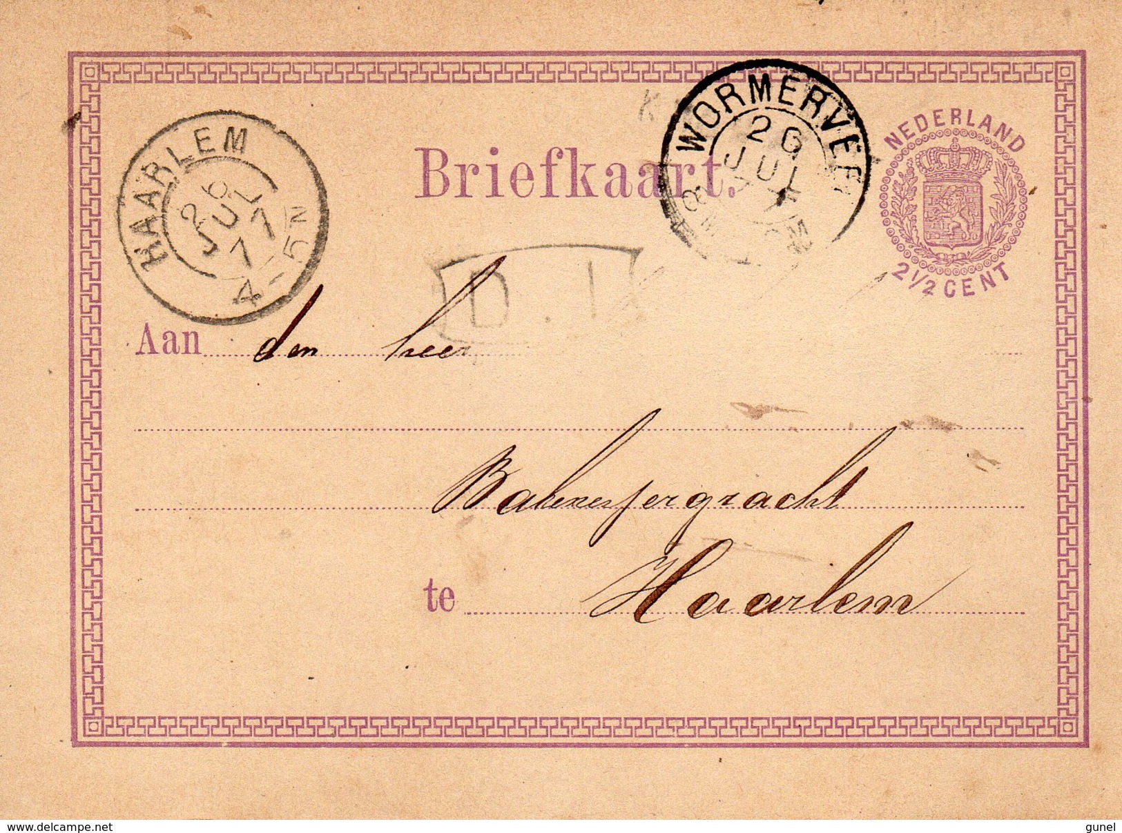 1877 Tweeletter WORMERVEER Naar Haarlem - Poststempels/ Marcofilie