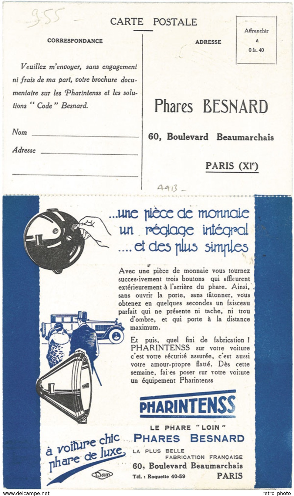 Dépliant Avec Une Cpa : Pharintenss, Le Phare Loin, Phares Besnard, Paris, Boulevard Beaumarchais - Publicités