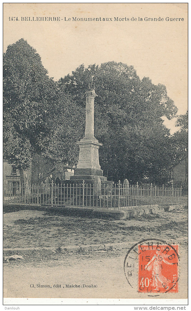 25 // BELLEHERBE  Le Monument Aux Morts De La Grande Guerre  1474 - Autres & Non Classés