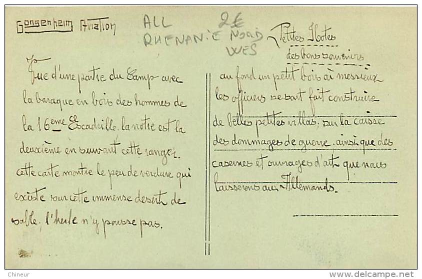 GONSENHEIM AVIATION LE CAMP LES HANGARS  DESCRIPTIF DU CAMP INTERRESSANT AU VERSO - Sonstige & Ohne Zuordnung