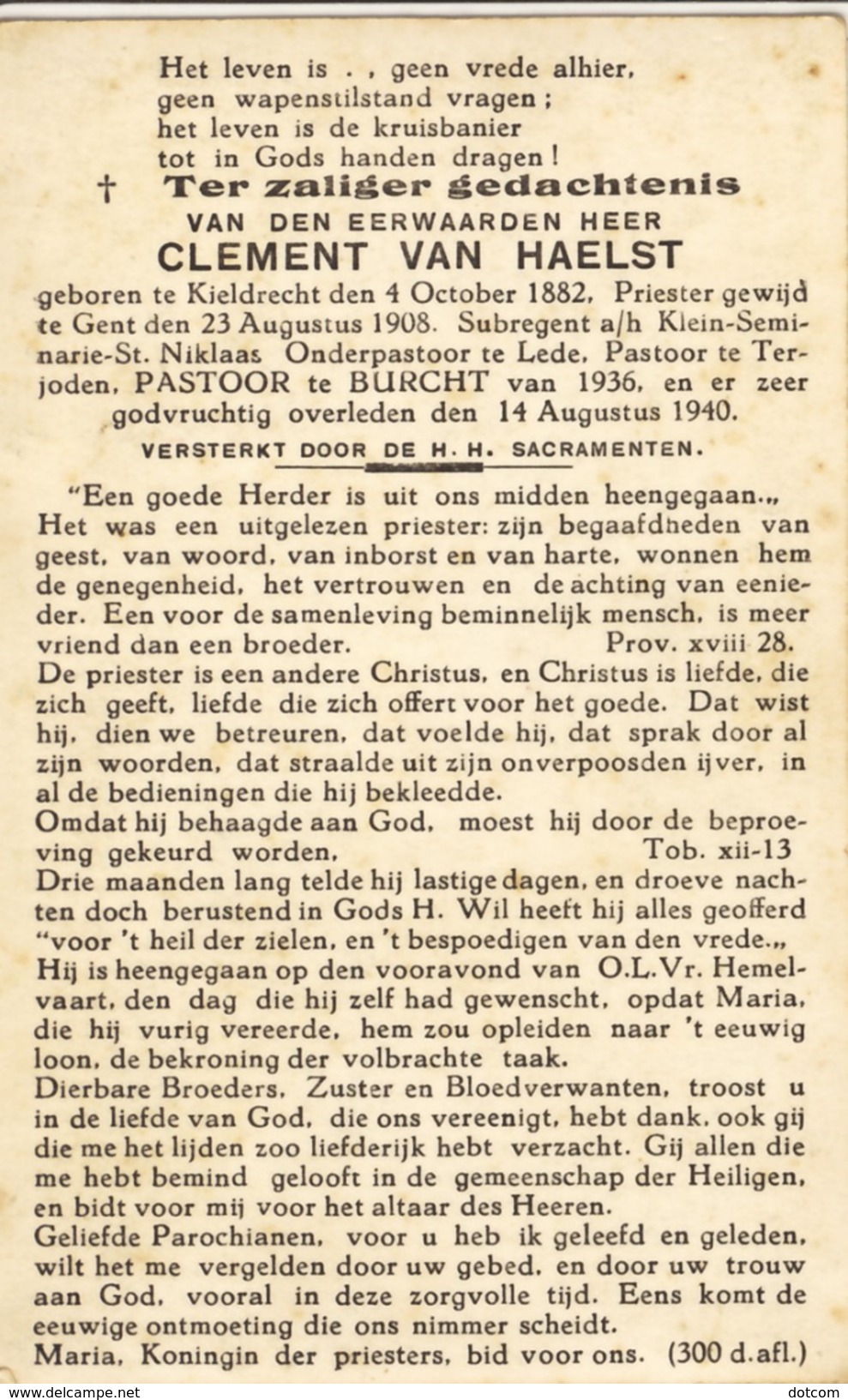 E.H. Clement VAN HAELST - °Kieldrecht 1882 - Burcht 1940 - Décès