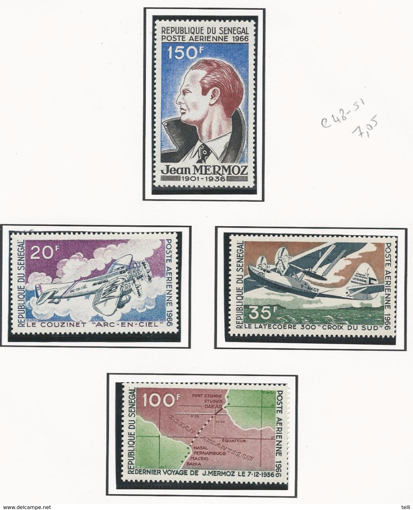 SÉNÉGAL Scott C48-C51 Yvert PA54-PA57 (4) ** 1966 Cote 7,50$ - Sénégal (1960-...)