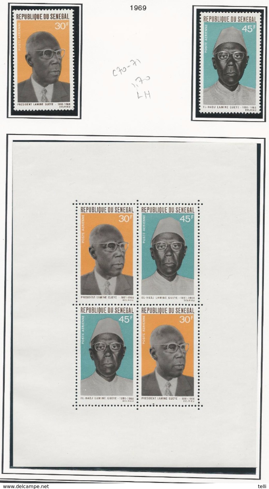 SÉNÉGAL Scott C70-C71, C71a Yvert PA75-PA76, BF5 (2+bloc) * Et ** 1969 Cote 7$ - Sénégal (1960-...)