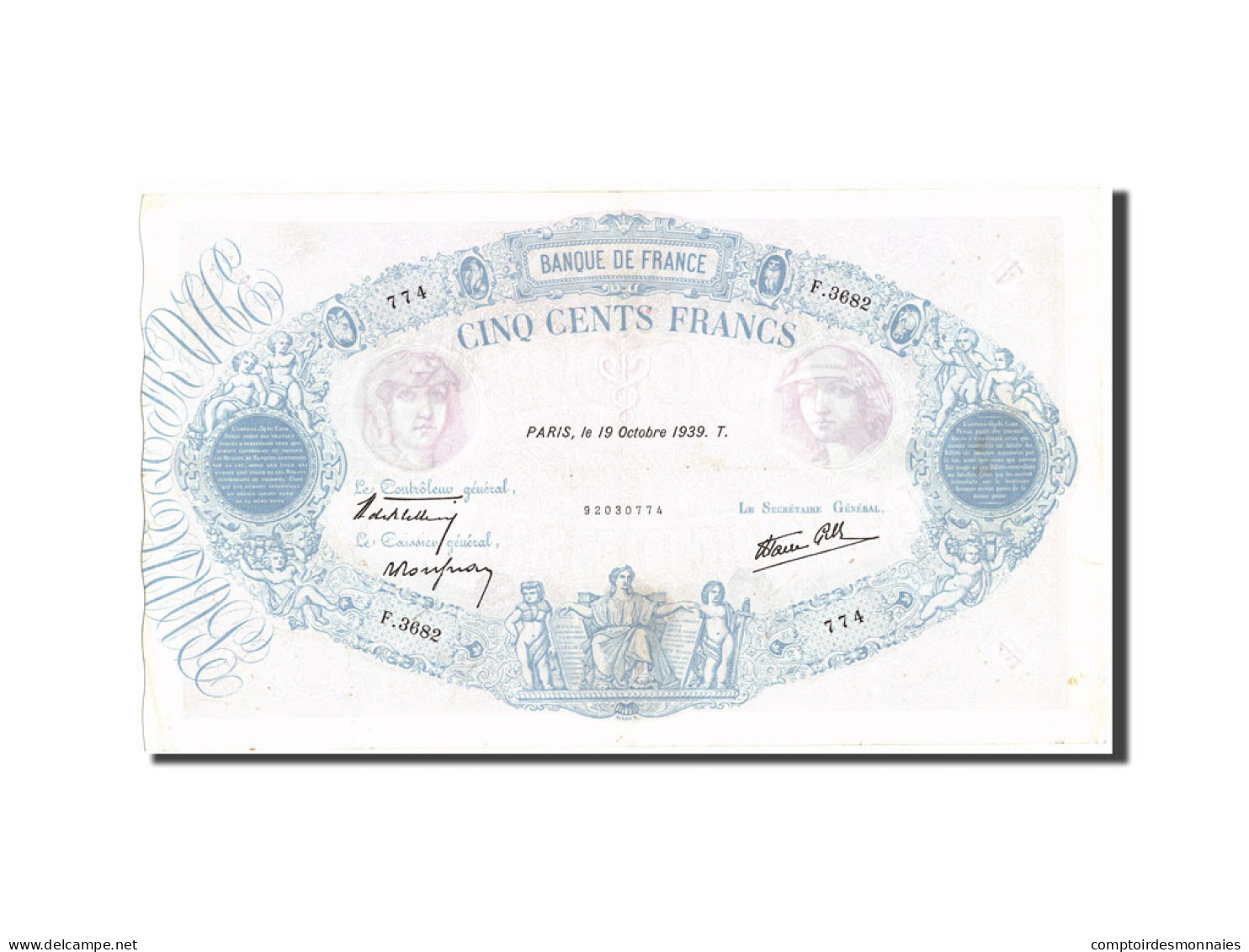 Billet, France, 500 Francs, 500 F 1888-1940 ''Bleu Et Rose'', 1939, 1939-10-19 - 500 F 1888-1940 ''Bleu Et Rose''