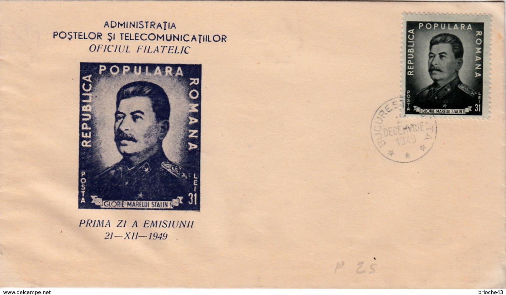 ROUMANIE ROMANA FDC COVER - GLORIE MARELUI STALIN! - BUCUREST 21.12.1949 - FDC