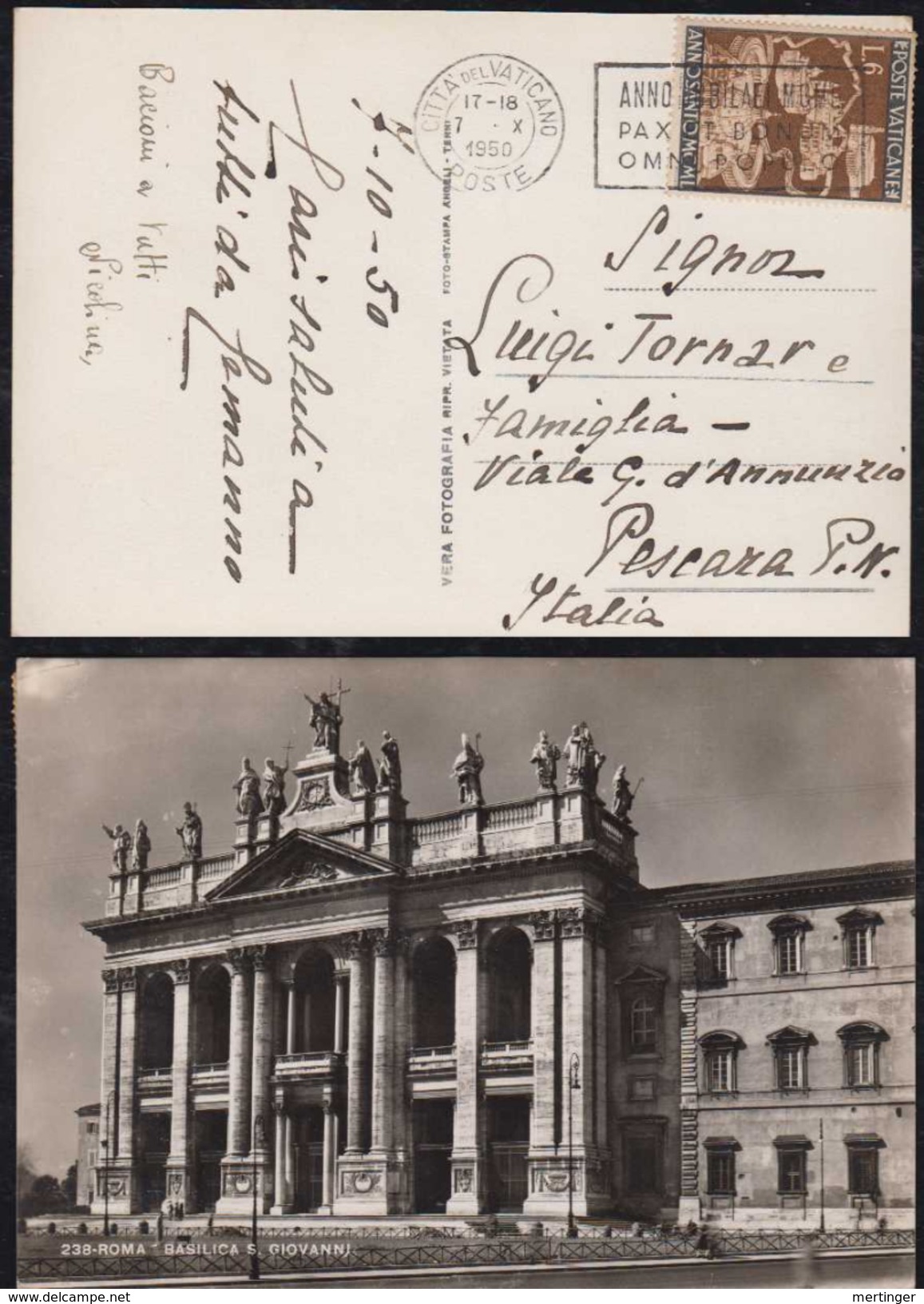 Vatikan Vatican 1950 Picture Postcard To PESCARA - Lettres & Documents