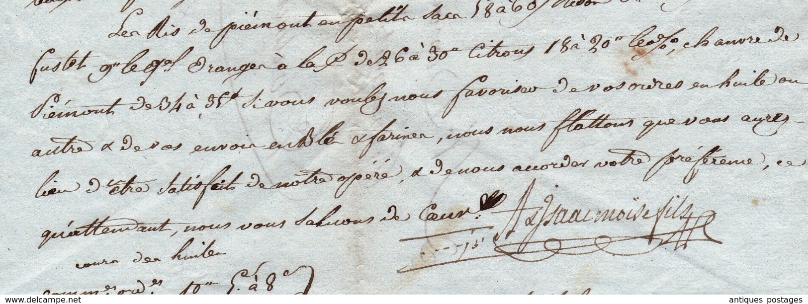 Lettre Nice Département Conquis 1809 pour Toulouse Izaac Moyze HUILE d'OLIVE Blé Premier Empire Olive Oil Olio di oliva