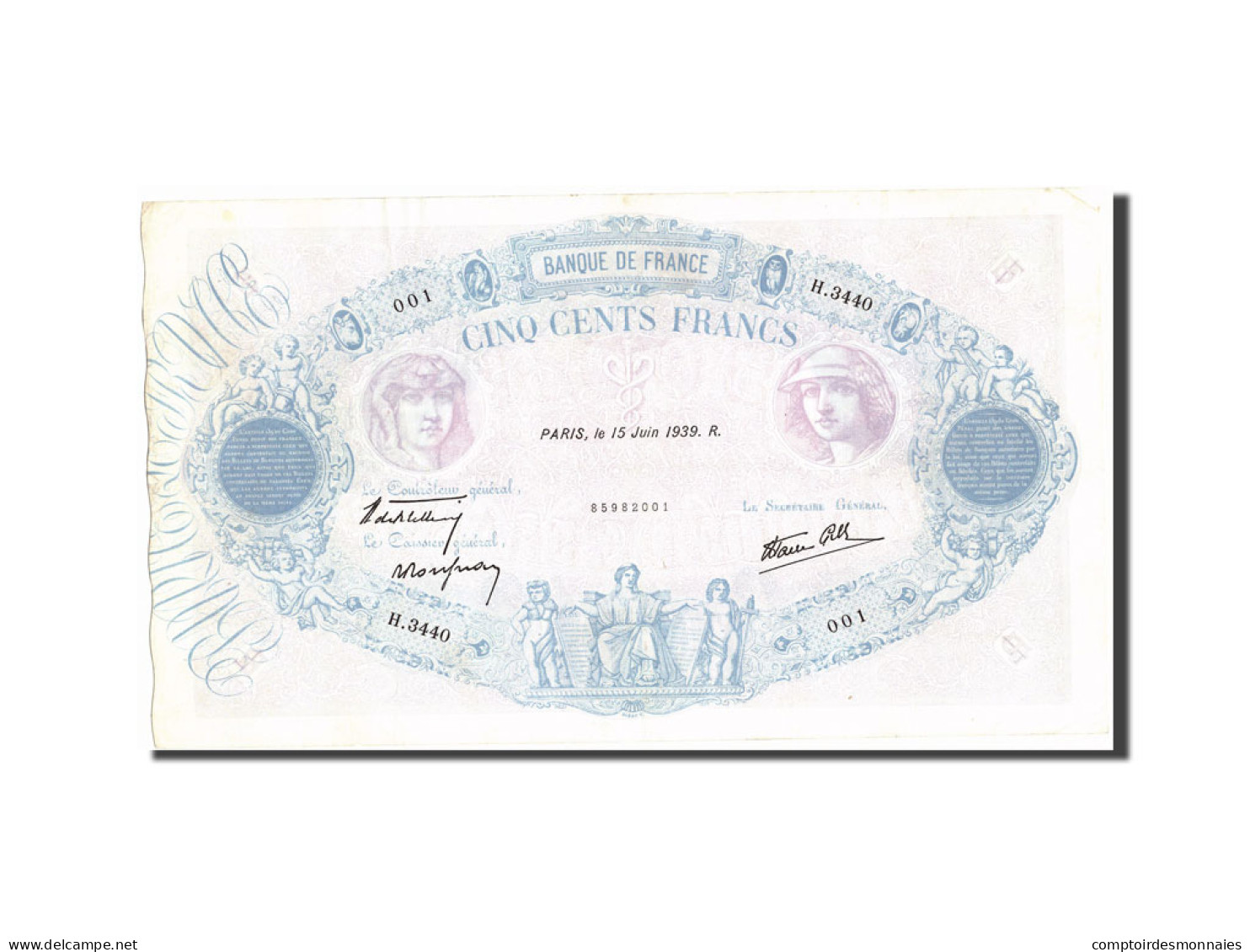 Billet, France, 500 Francs, 500 F 1888-1940 ''Bleu Et Rose'', 1939, 1939-06-15 - 500 F 1888-1940 ''Bleu Et Rose''