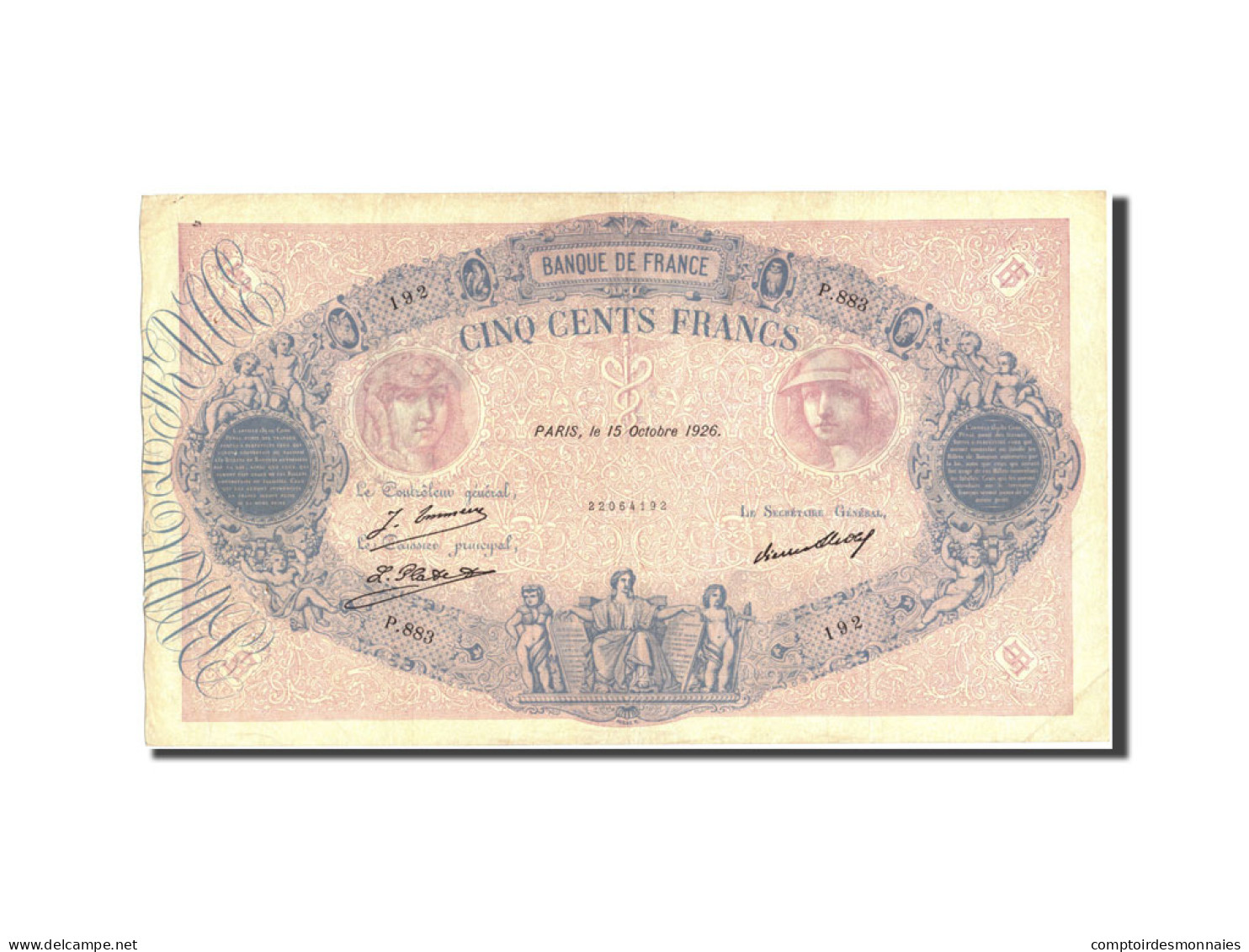 Billet, France, 500 Francs, 500 F 1888-1940 ''Bleu Et Rose'', 1926, 1926-10-15 - 500 F 1888-1940 ''Bleu Et Rose''