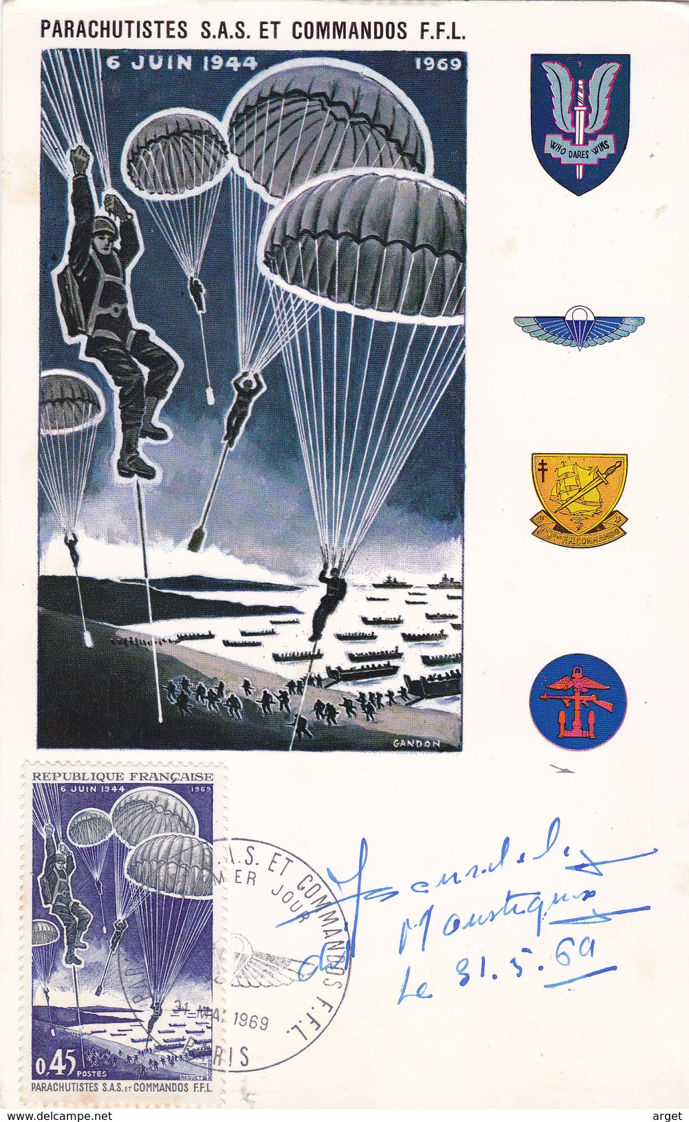 Carte-Maximum FRANCE N° Yvert 1603 (PARACHUTISTES)  Obl Sp Ill 1er Jour (Ed La Ruche Avec Autographe) - 1960-1969