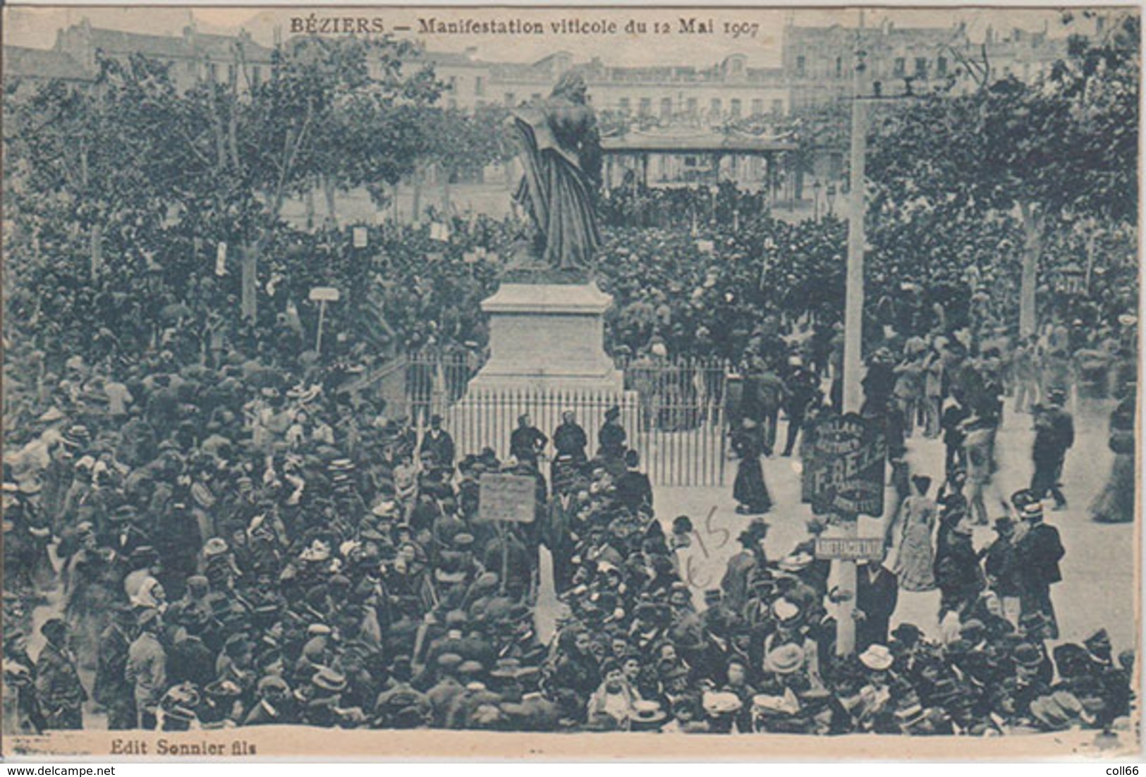 37 Béziers 1907 Troubles Du Midi Cpa Manifestation Viticole éditeur Sonnier Fils - Beziers