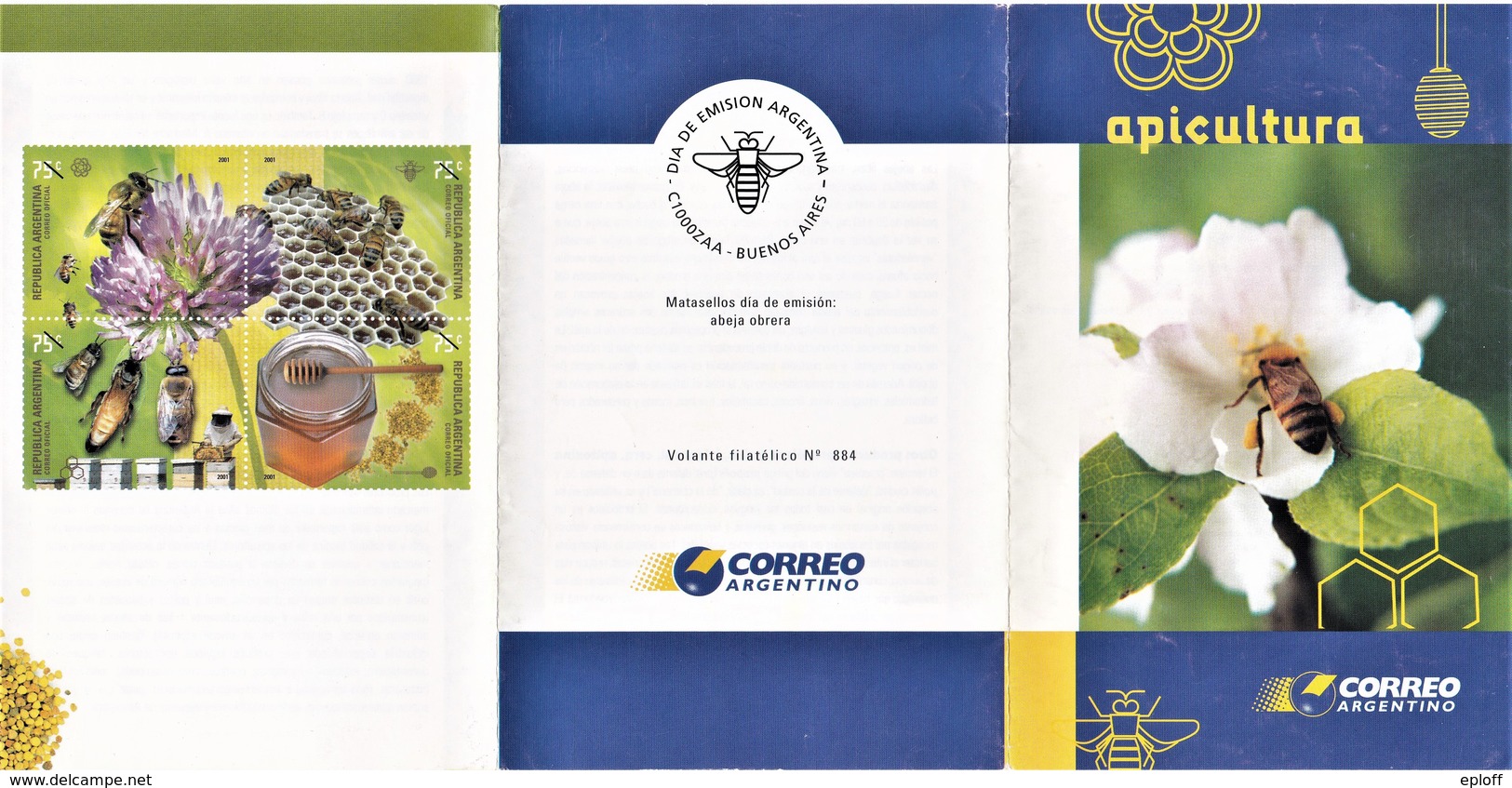 ARGENTINE 2001   Apiculture    Abeilles - Bee On Flower, Bees On Honey Com, Apiarist, Honey Pollen. + Fascicule MNH - Blocks & Sheetlets