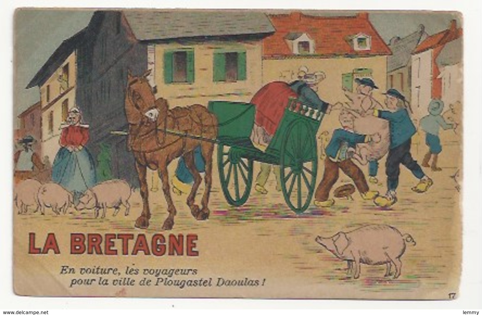 BRETAGNE - ILLUSTRATEUR - HUMOUR - LA BRETAGNE  (17) - EN VOITURE POUR PLOUGASTEL DAOULAS - COCHONS - ARTAUD & NOZAIS, - Bretagne