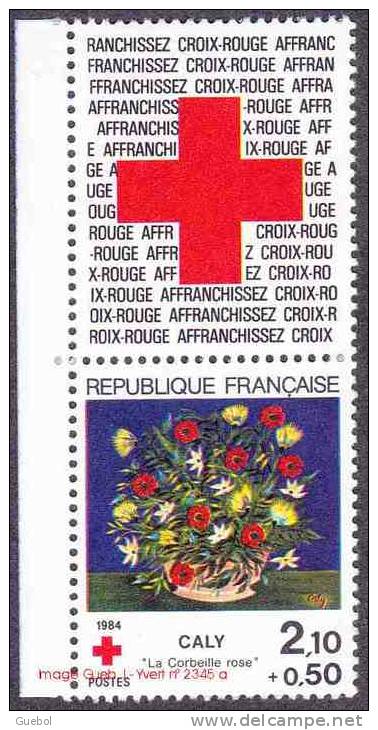 France N° 2345 A ** Croix Rouge - Logo Haut De Carnet 84 BdF G. La Corbeille Rose , Oeuvre De Caly - Fleur - Corbeille - Nuevos