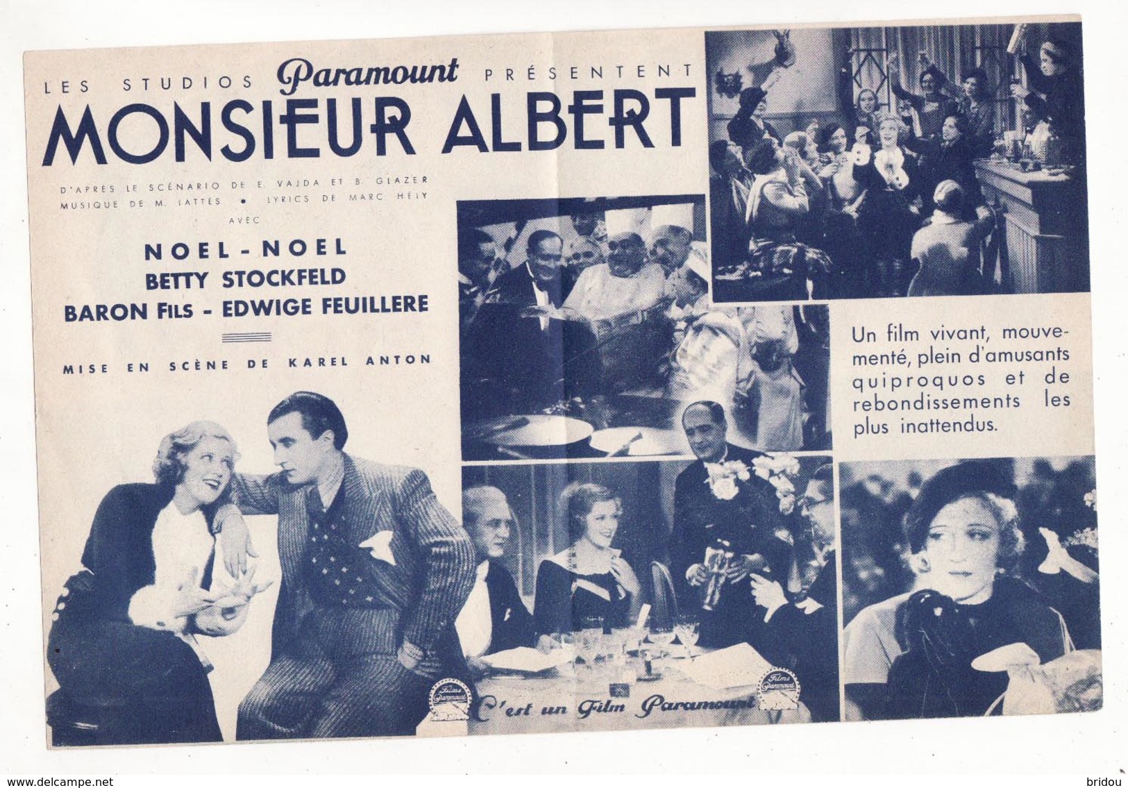 Film Des Studios PARAMOUNT    Monsieur Albert      Cinéma - Programs