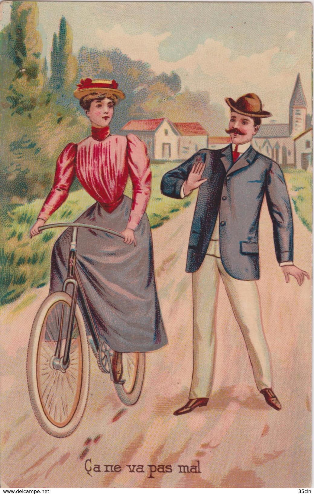 FEMME Apprenant à Faire Du Vélo - Ca Ne Va Pas Trop Mal .....Carte Postale Couleur. - 1900-1949