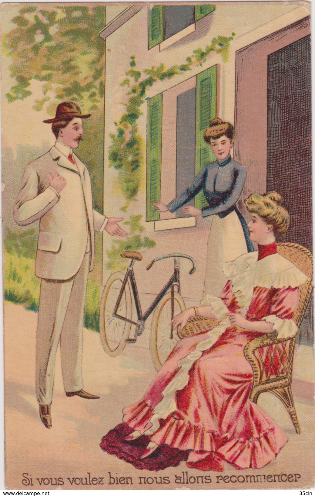 FEMME Apprenant à Faire Du Vélo - Si Vous Voulez Bien On Va Recommencer .....Carte Postale Couleur. - 1900-1949