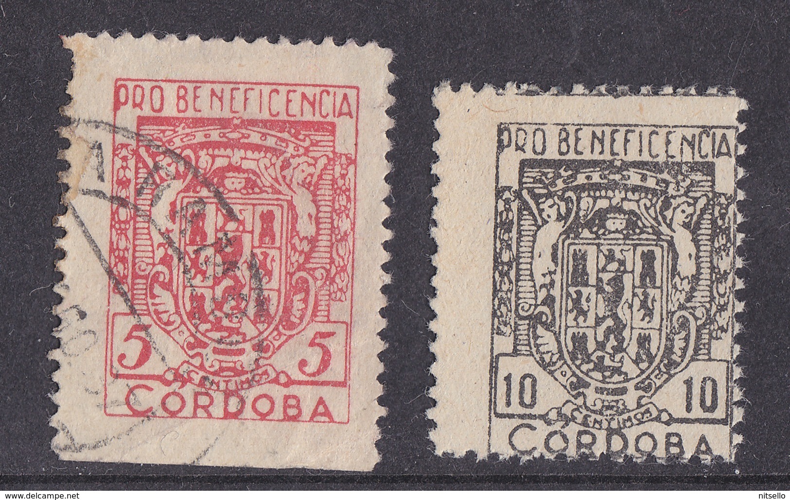 LOTE 2112  ///  (C100) ESPAÑA PATRIOTICOS - 2 VIÑETAS DE CORDOBA - CATALOGO SOFIMA Nº 11 Y 12 USADO Y NUEVO SIN GOMA - Emisiones Repúblicanas