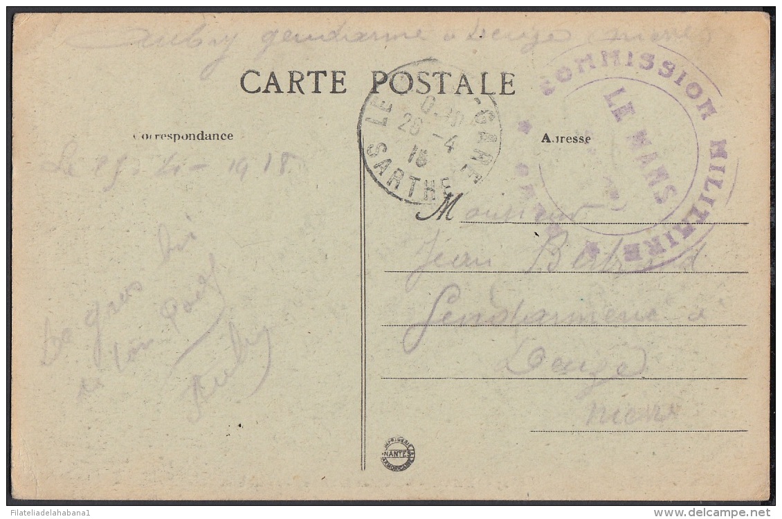 F-EX3226 FRANCE FRANCIA 1918 WWI MILITAR FREEPOST COMMISSAIRE MILITAIRE LE MANS. SARTHE. - Other & Unclassified