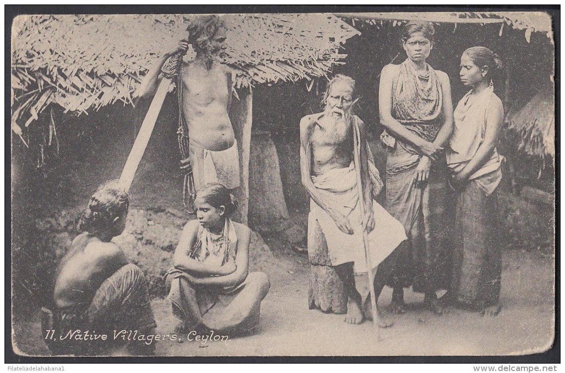 F-EX3258 CEYLON NATIVE VILLAGERS POSTCARD. - Other & Unclassified