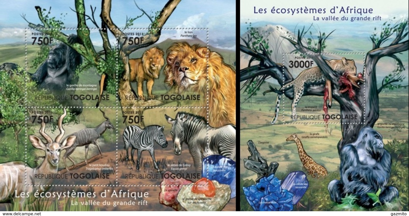 Togo 2011, Animals Of Africa, Riff Valley, Minerals, Lion, Zebra, Gorilla, 4val In BF +BF - Gorilles