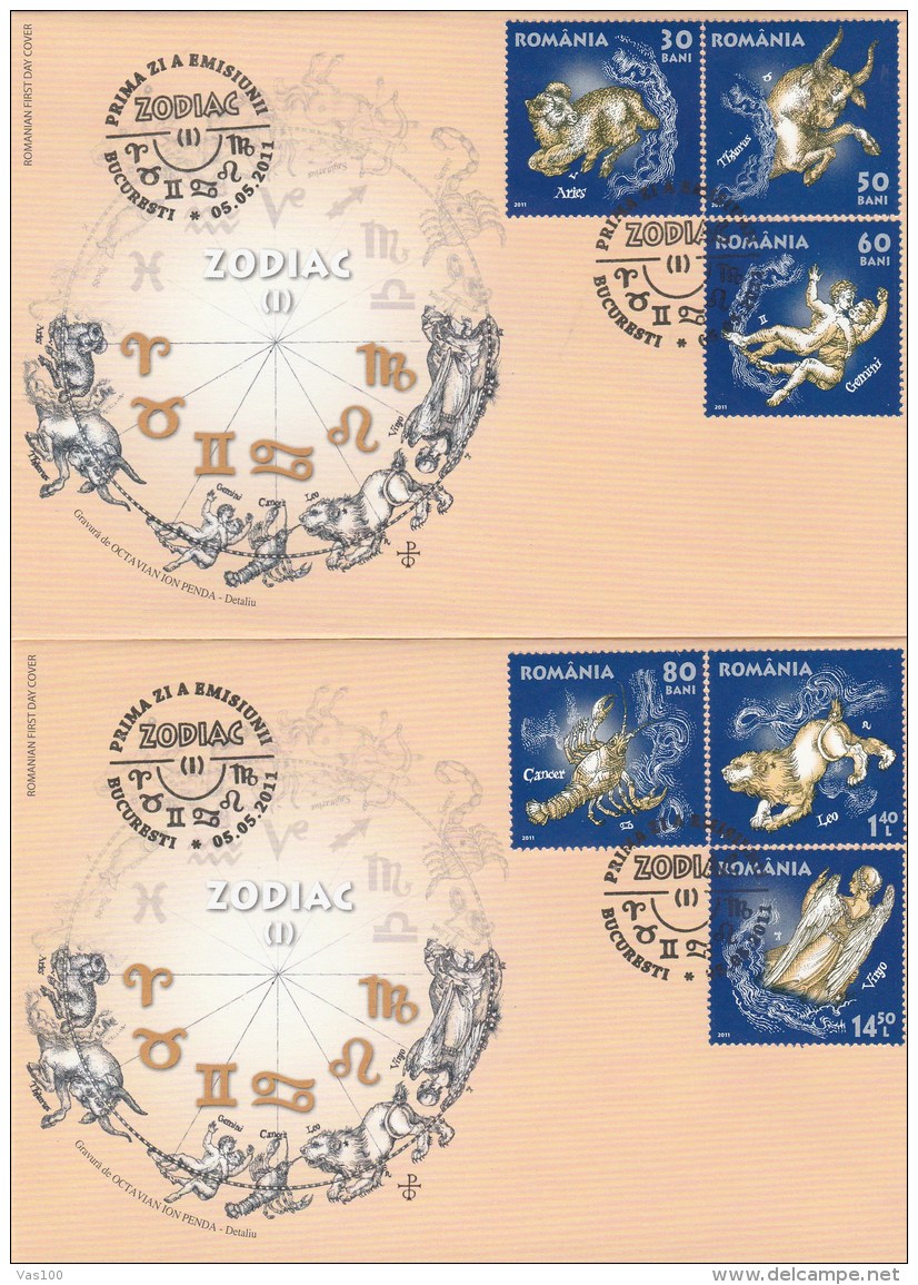 ZODIAC I 2X COVERS FDC 2011 ROMANIA. - FDC