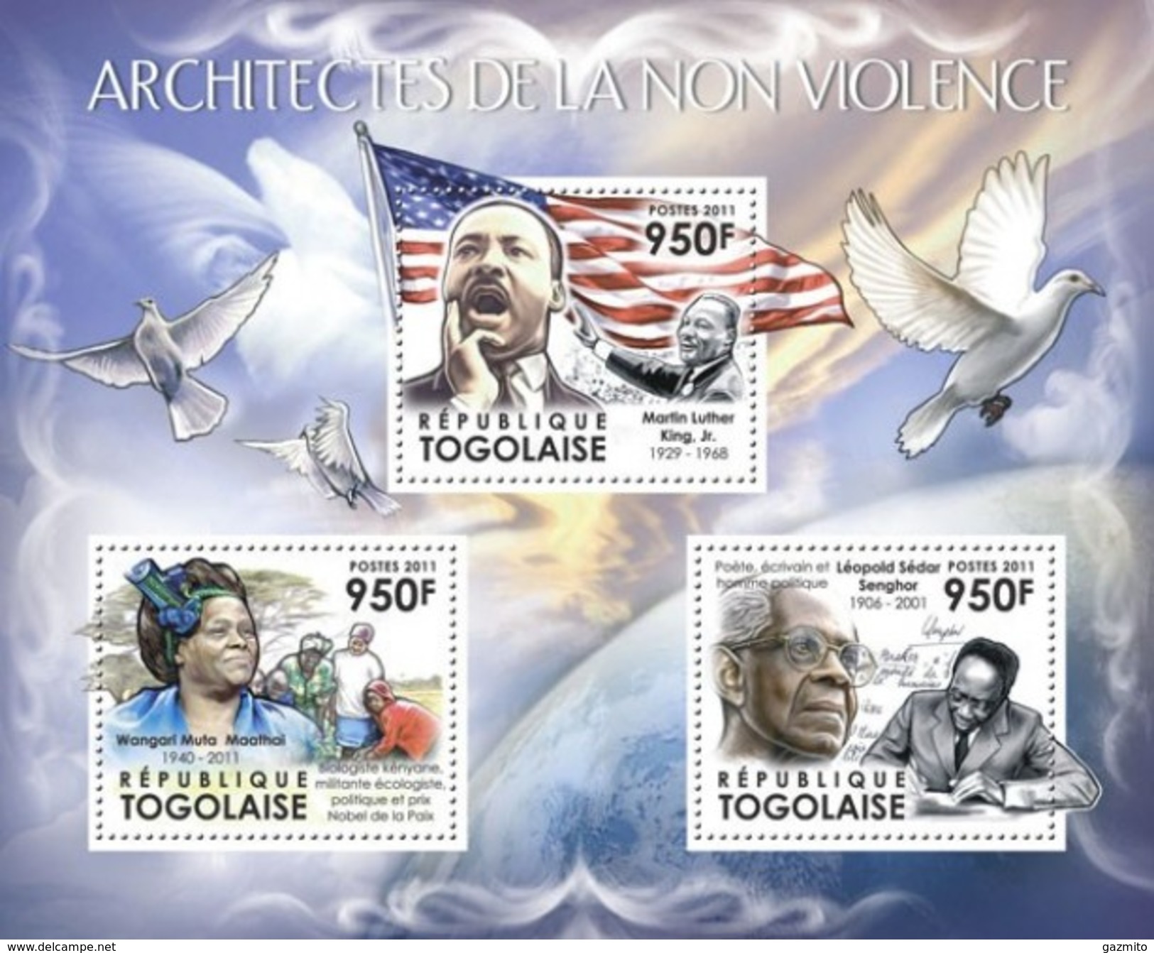 Togo 2011, Pacifist, M. Luther King, Senghor, 3val In BF - Martin Luther King