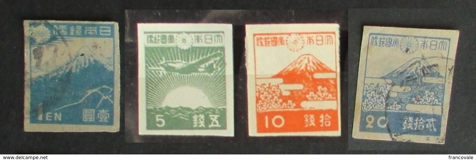 Giappone 1945-46 2 Stamps Used And 2 New Without Gum Fuji Mountain And Plane - Oblitérés