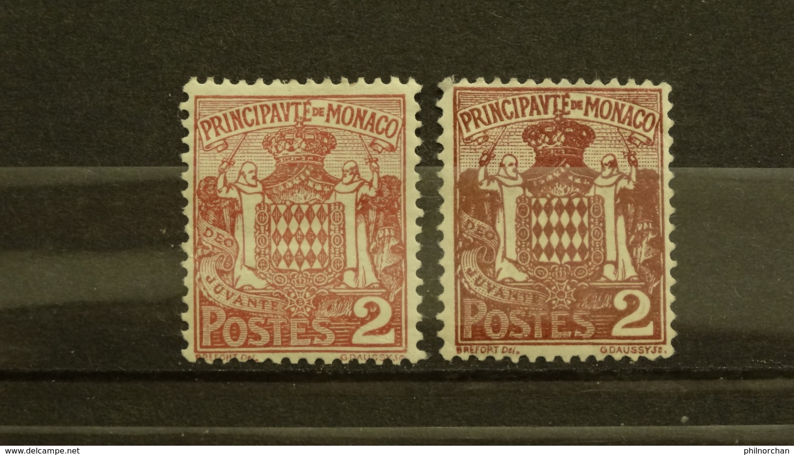 1924/33 Monaco N° 74 Armoiries 2x2c Différents, Brun-rouge Clair Et Brun Rouge Foncé, Neufs* - Variétés