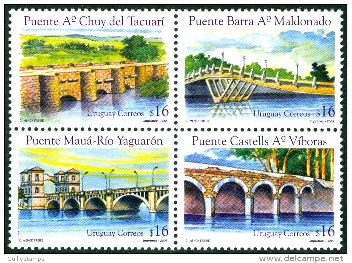 URUGUAY 2005 BRIDGES BLOCK OF 4** (MNH) - Uruguay