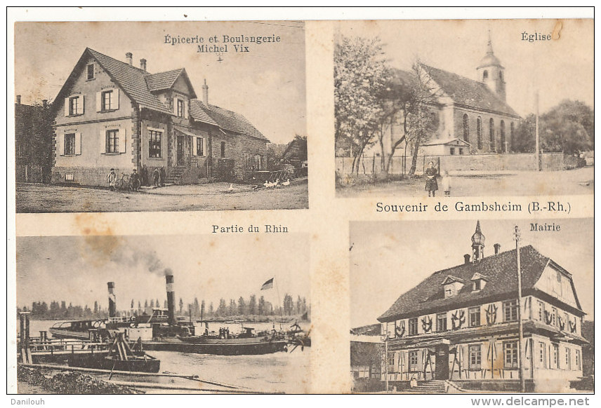 67 // Souvenir De GAMBSHEIM  , Multivues, épicerie, église, Partie Du Rhin, Mairie - Gambsheim