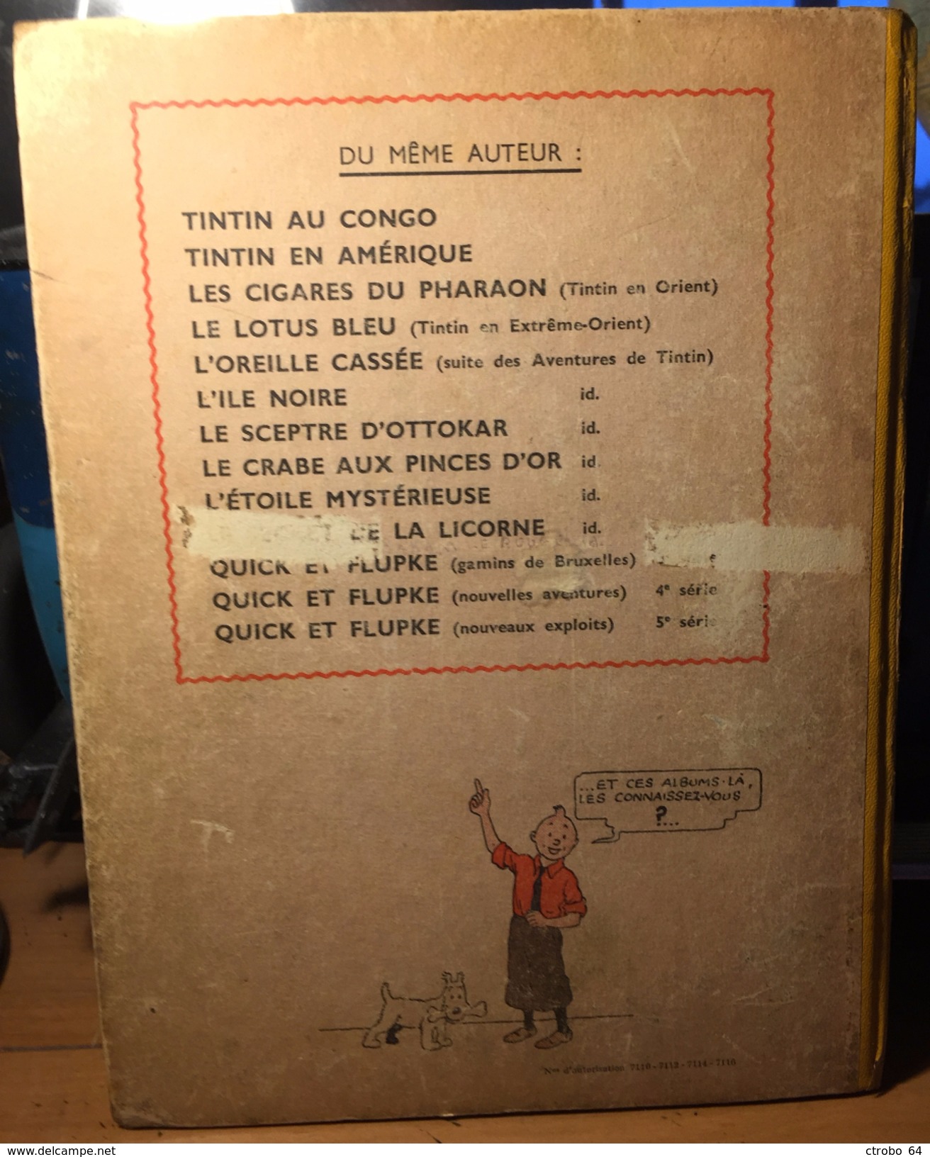 TINTIN - L'OREILLE CASSEE - Dos Blanc A23 De 1944 - Tintin