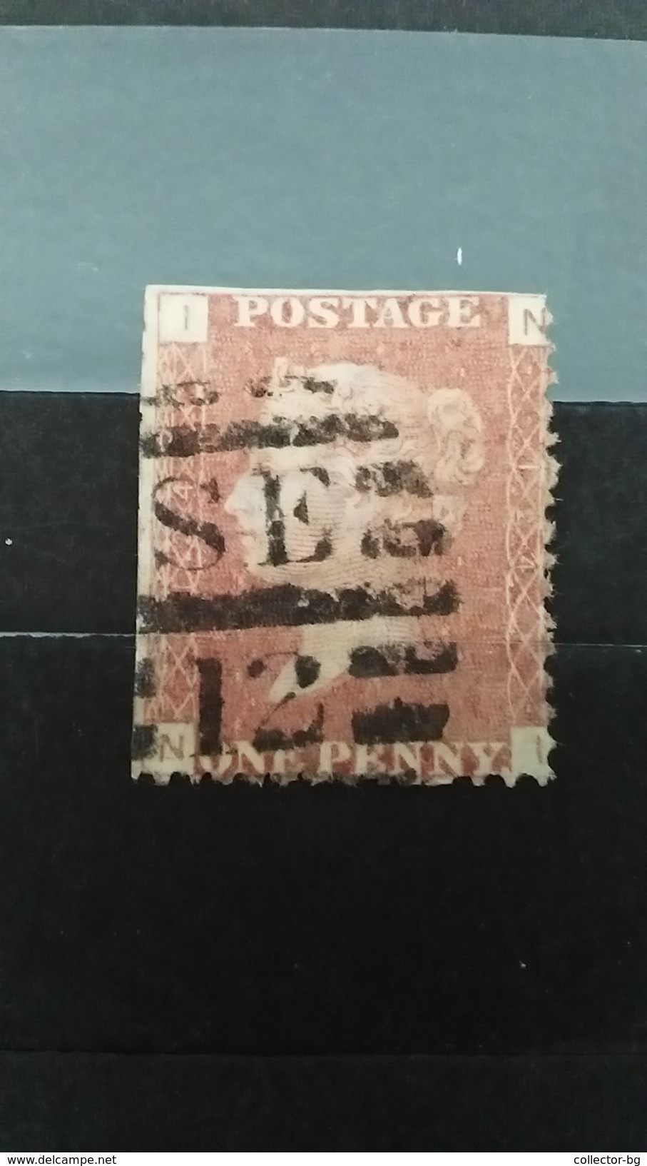 RARE  ONE PENNY GREAT BRITAIN 1858-79 IN NI ERROR CUT USED STAMP TIMBRE - Usati