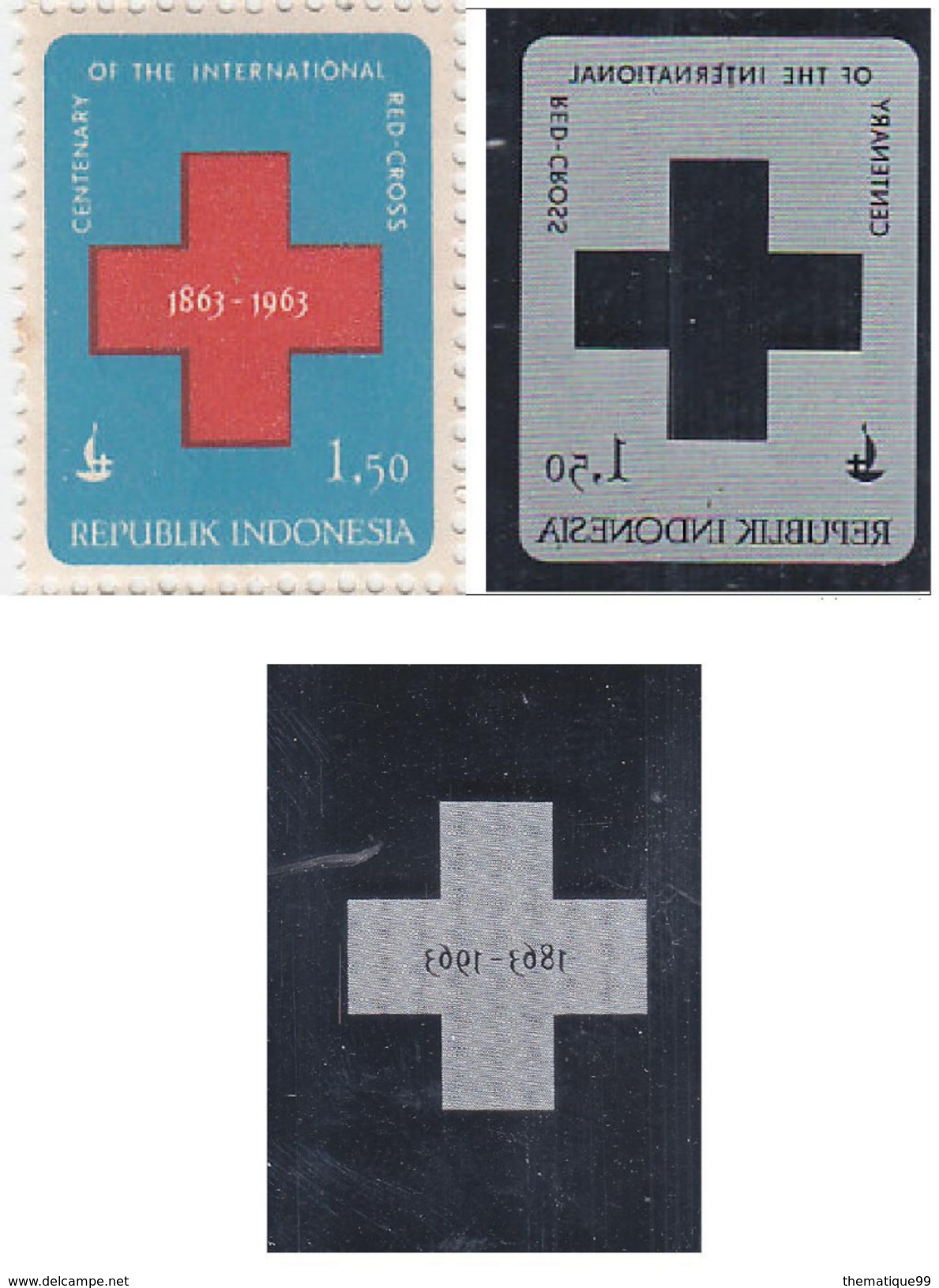 Lot De 2 Morceaux De Cylindre D'impression D'un Timbre D'Indonésie (cylinder Printing), Thème Croix Rouge - Red Cross