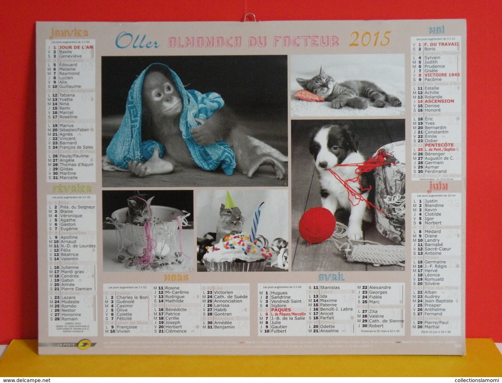 Calendrier Oller > Petit Singe Chat, Chien, Canard, Lapin  - Almanach Facteur 2015 Comme Neuf - Big : 2001-...