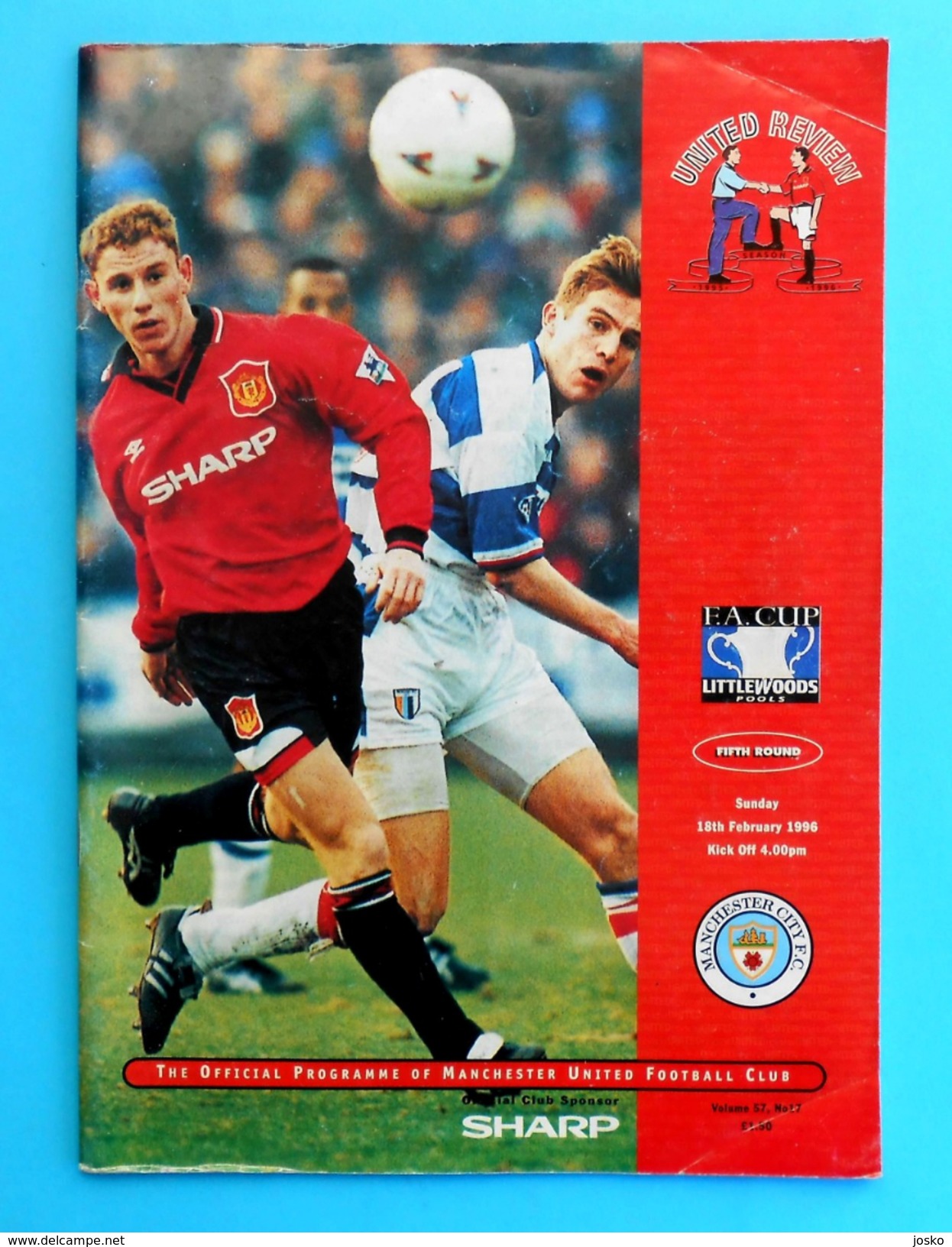 MANCHESTER UNITED FC Vs MANCHESTER CITY FC - 1996 FA CUP Official Football Match Programme Soccer Programm Programma - Other & Unclassified