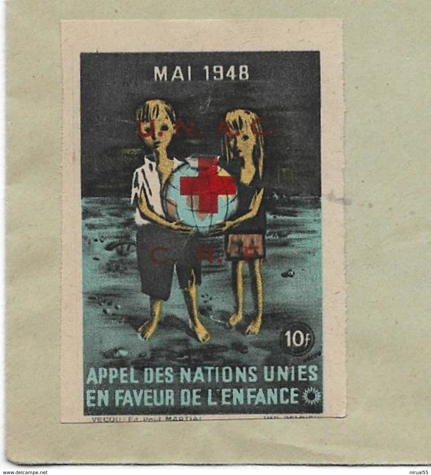 Erinnophilie PARIS CAD SAUVEZ L'ENFANCE 30.5.1948 Sur GANDON + Vignette APPEL DES NATIONS UNIES EN FAVEUR DE L'ENFANCE.G - Militärmarken