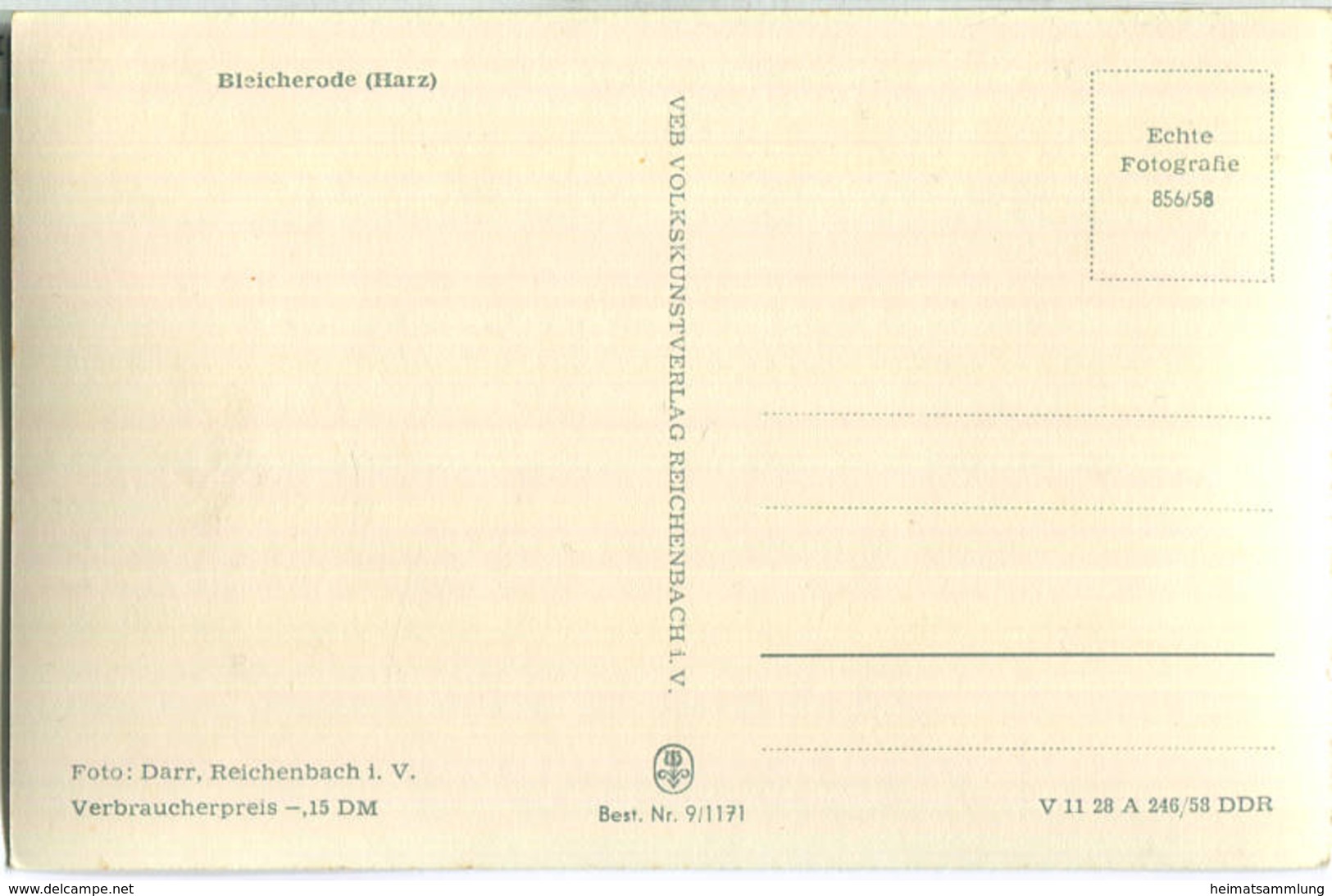 99752 Bleicherode - Foto-Ansichtskarte - VEB Volkskunstverlag Reichenbach 1958 - Bleicherode