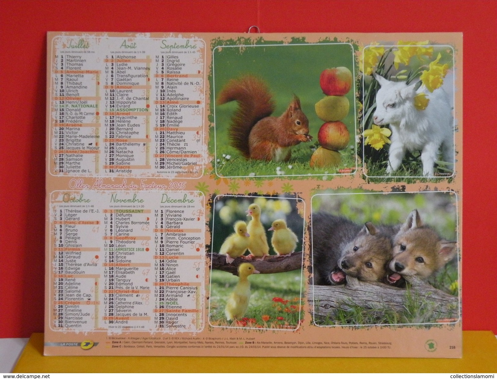 Calendrier Oller > Anon Miniature,Raton Laveur,Faon,Louveteaux,Ecureil,Chevreau - Almanach Facteur 2015 Comme Neuf - Grand Format : 2001-...