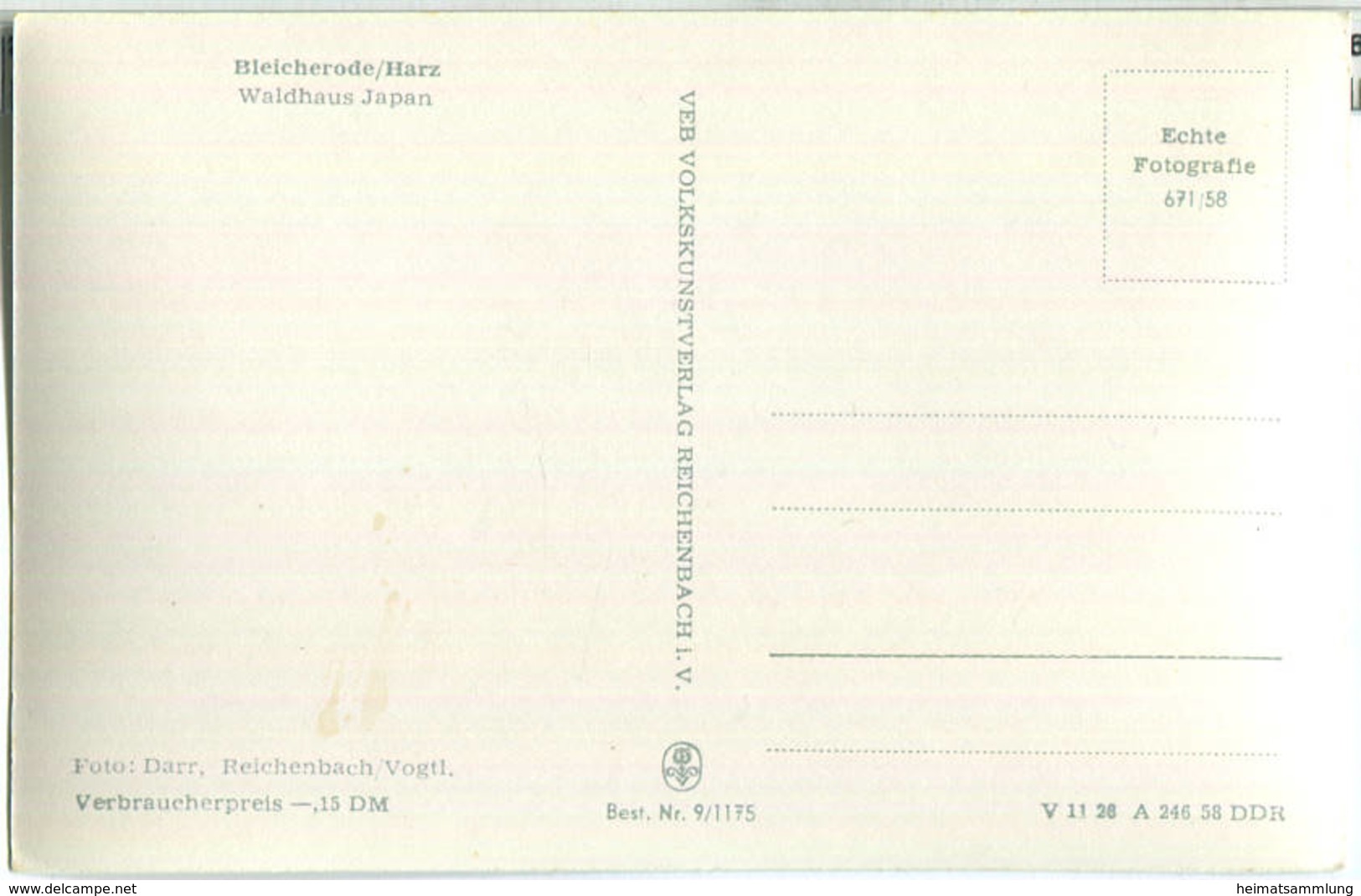 99752 Bleicherode - Waldhaus Japan - Foto-Ansichtskarte - VEB Volkskunstverlag Reichenbach 1958 - Bleicherode