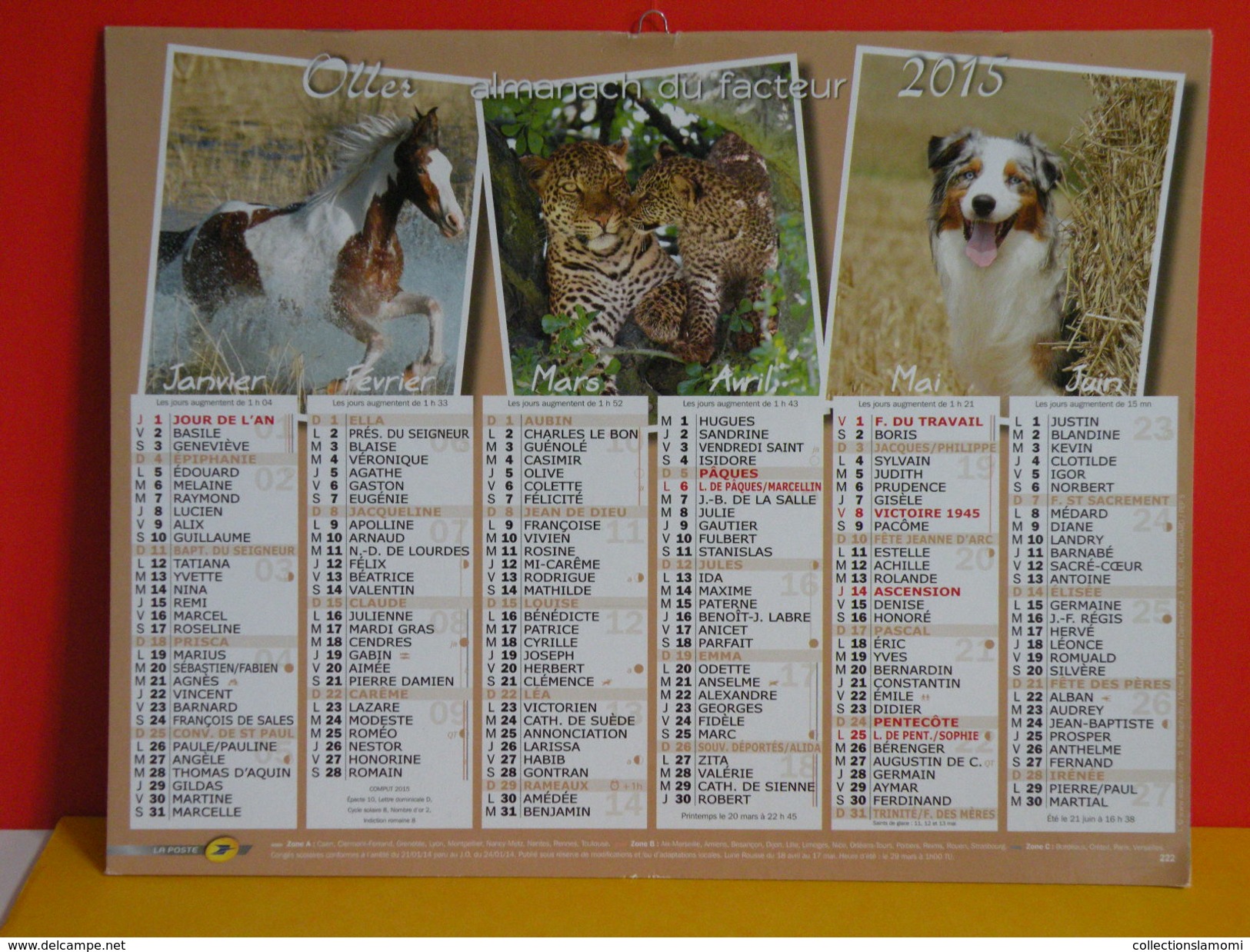 Calendrier Oller > Chat,Cheval,Léopart,Chien,Anes - Almanach Facteur 2015 Comme Neuf - Grand Format : 2001-...