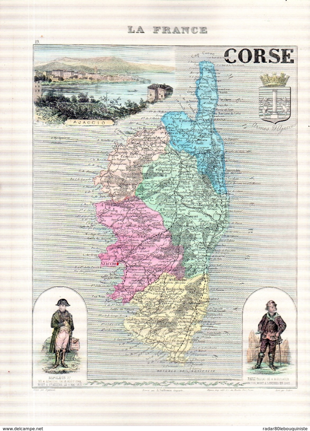 Carte A.Vuillemin-Migeon.Département:la  Corse.34,3 X 25,6 Cm.rehaussée En Couleurs.gravée Par Legénisel - Cartes Géographiques