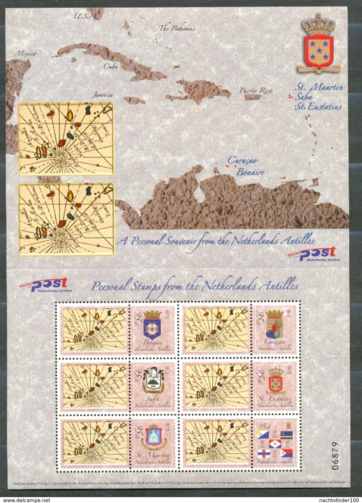 Nbr1536c PERSOONLIJKE POSTZEGEL LANDKAART MAP FLAGS SHIELDS PERSONAL STAMPS NEDERLANDSE ANTILLEN 2004 PF/MNH # - Antillen