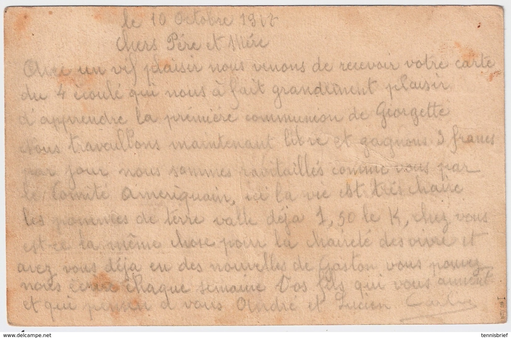 Etapes, 1917, " Zivilarbeiterpostkarte " , Destination Rare !! #7084 - OC26/37 Etappengebied.