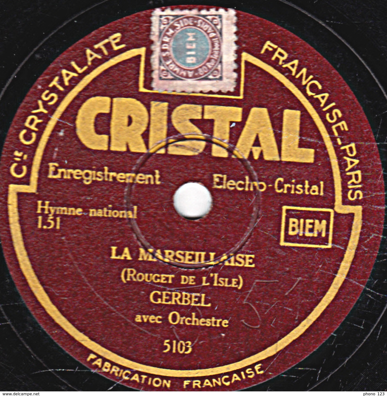 78 T. - 25 Cm - état TB - GERBEL - LA MARSEILLAISE - LES ALLOBROGES - 78 Rpm - Schellackplatten